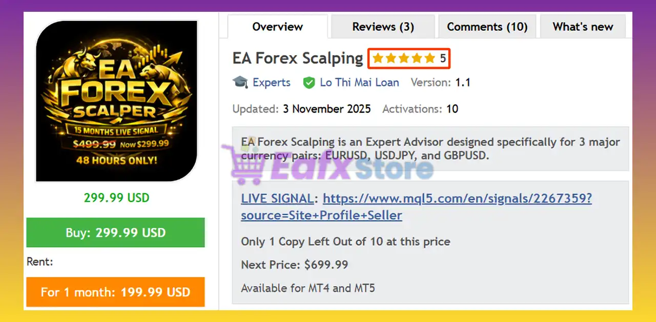 EA Forex Scalping MT5 (Latest version) – GroupBuy 2 EA Forex Scalping MT5 Review