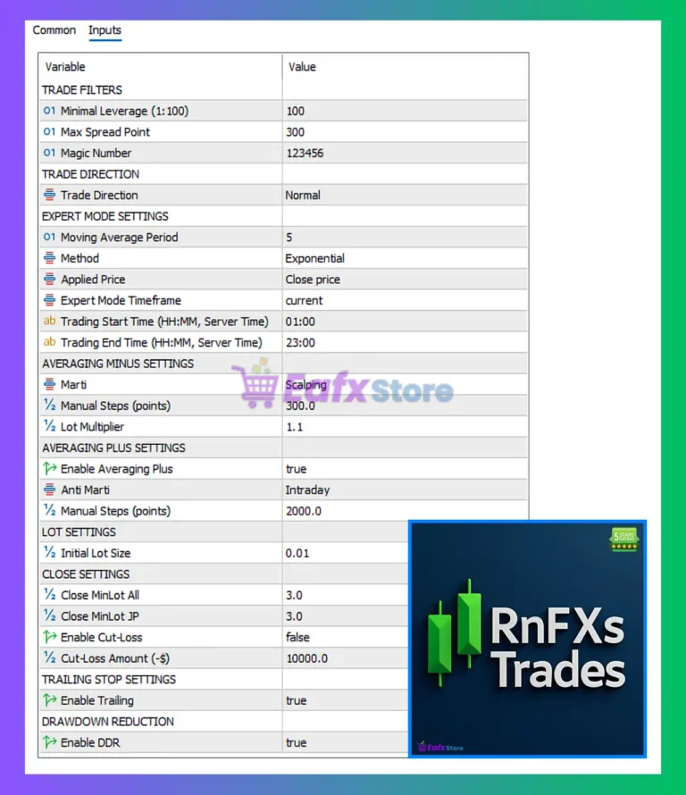 EA GTX RnFXs MT5 Settings Panel