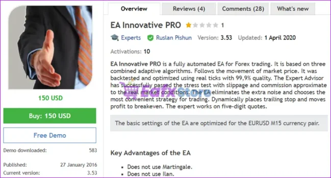 EA Innovative PRO MT4 Overview