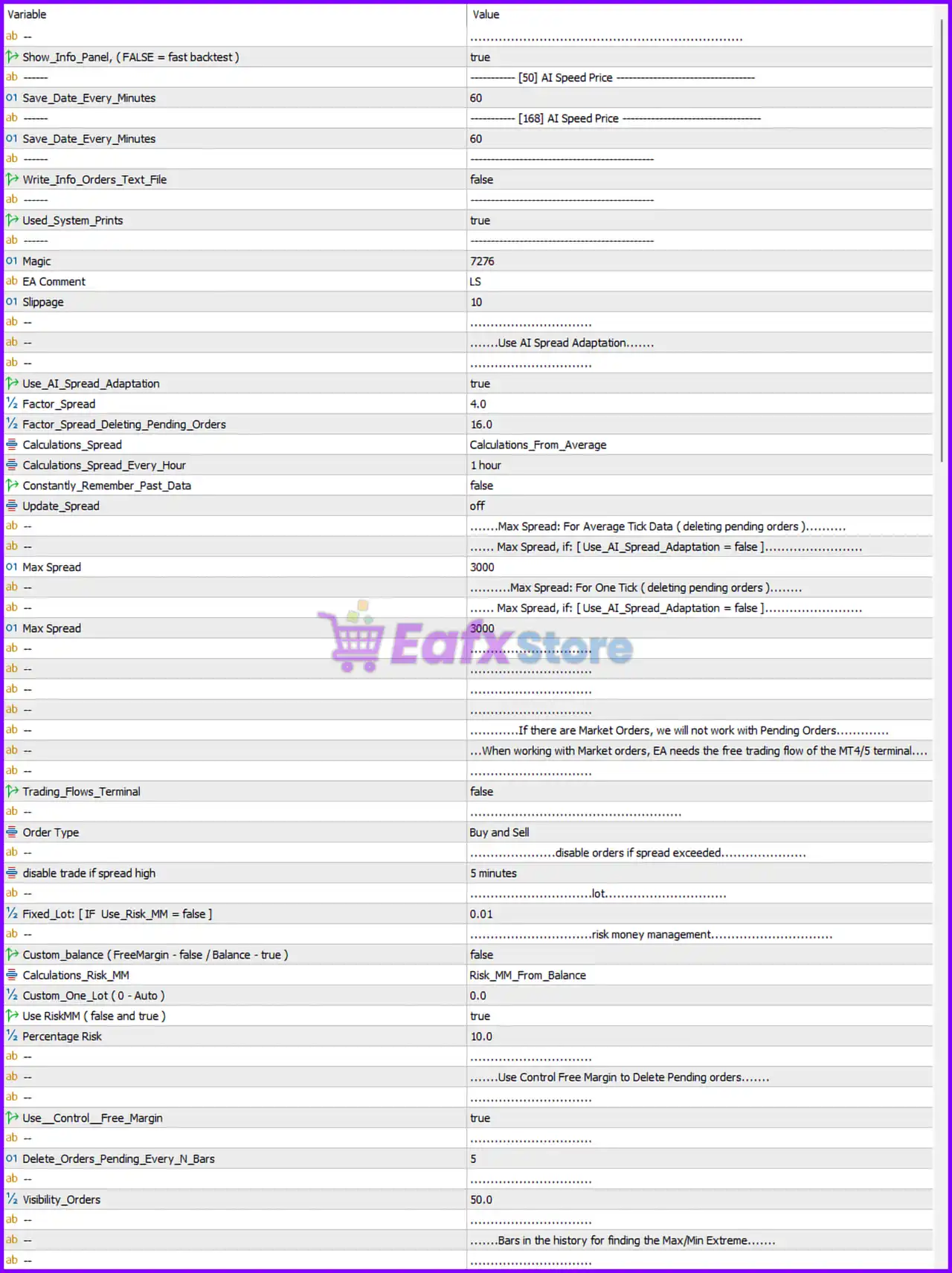 EA Legendary Scalper MT5 Settings Panel