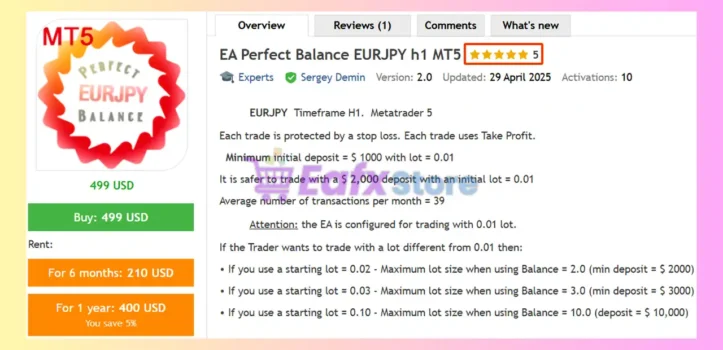 EA Perfect Balance EURJPY h1 MT5 Review