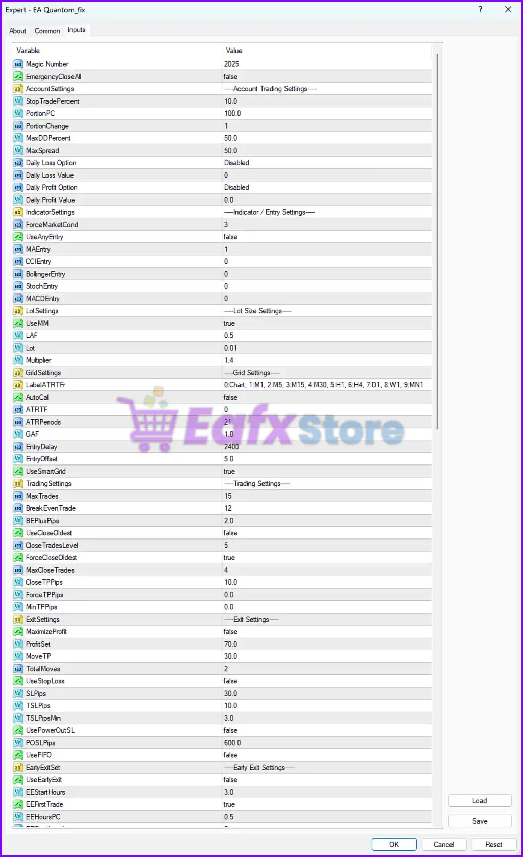 EA Quantom MT4 Settings Panel