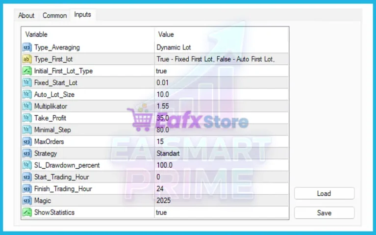 EA Smart Prime MT4 Settings Panel