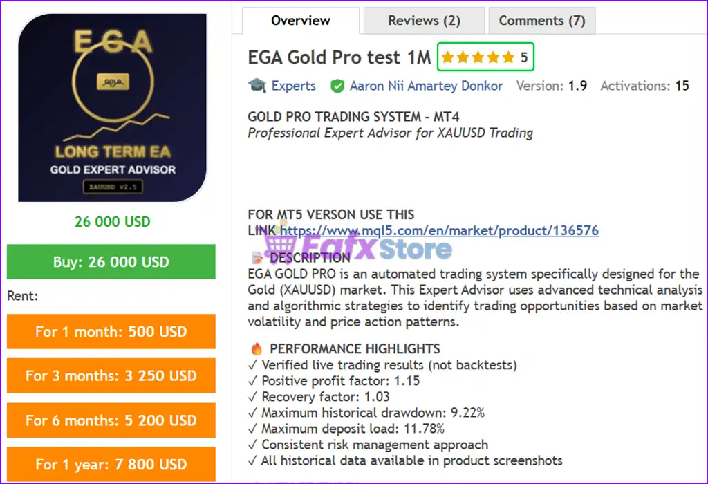 EGA Gold Pro test 1M EA MT4 (Latest version) 2 EGA Gold Pro test 1M EA MT4 Overview