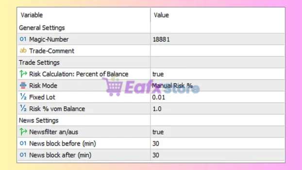 EXEC Ai EA MT5 Settings Panel