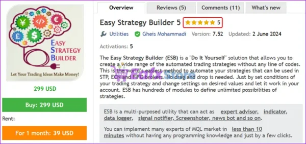 Easy Strategy Builder 5 EA MT5 Overview