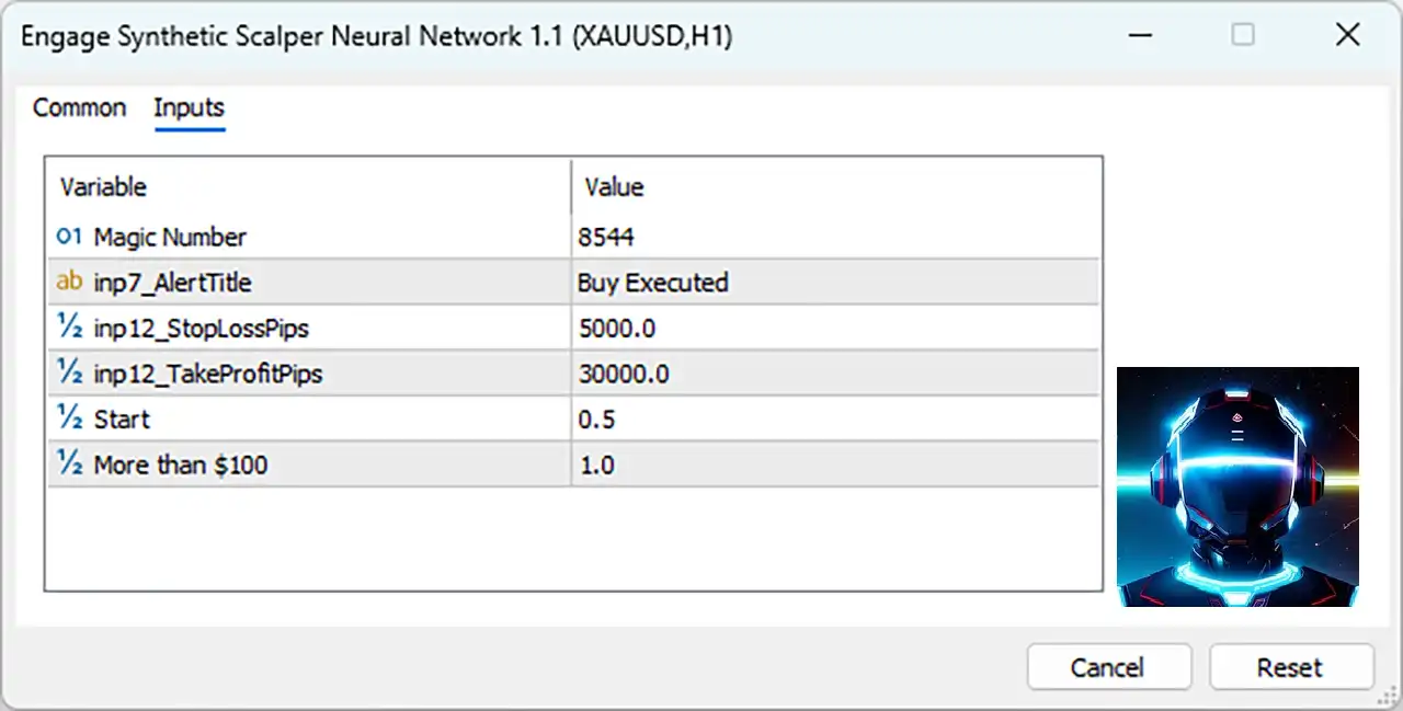 Engage Synthetic Scalper Neural Network EA MT5 (Latest version) – GroupBuy 7 Engage Synthetic Scalper Neural Network EA MT5 Settings Panel