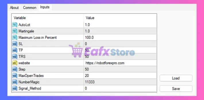 EuroStable EA MT4 Settings Panel