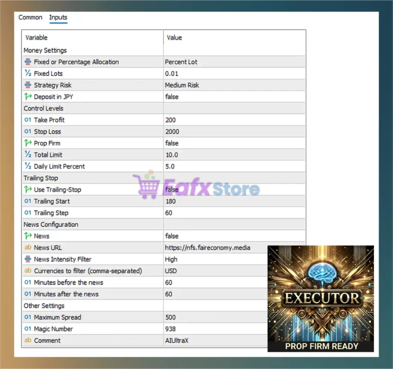 Executor AI UltraX MT5 Settings Panel