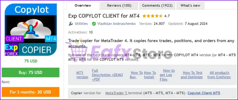 Exp COPYLOT CLIENT for MT4 Overview