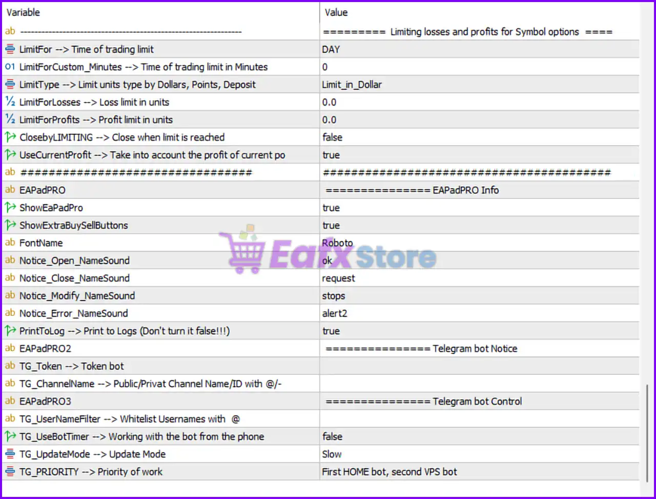 Exp TickSniper PRO FULL EA Settings Panel
