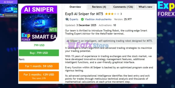 Exp5 AI Sniper for MT5 Review