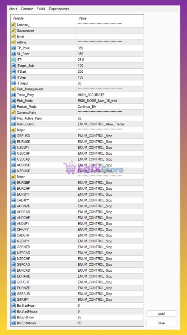 FANATIC EA AGGRESSIVE MT4 Settings Panel
