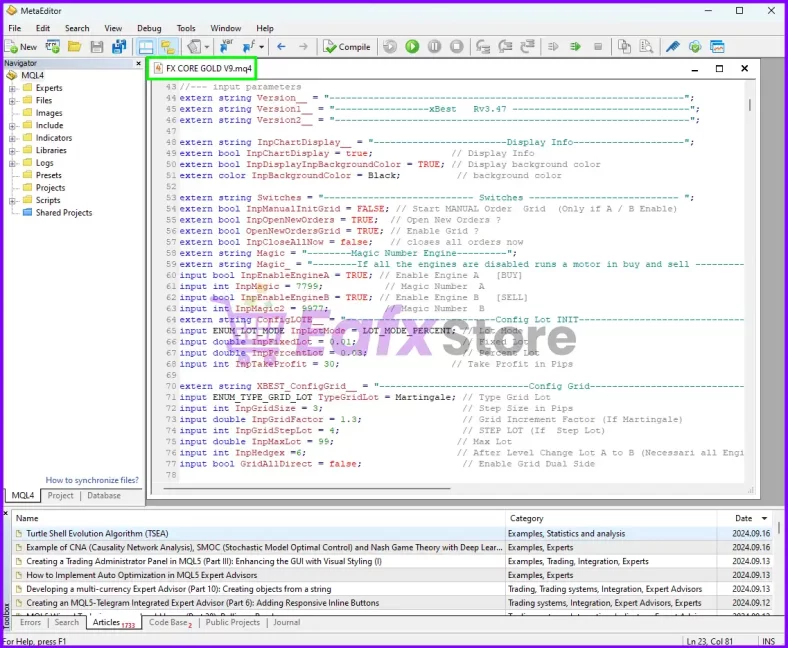FX CORE GOLD Source Code Overview