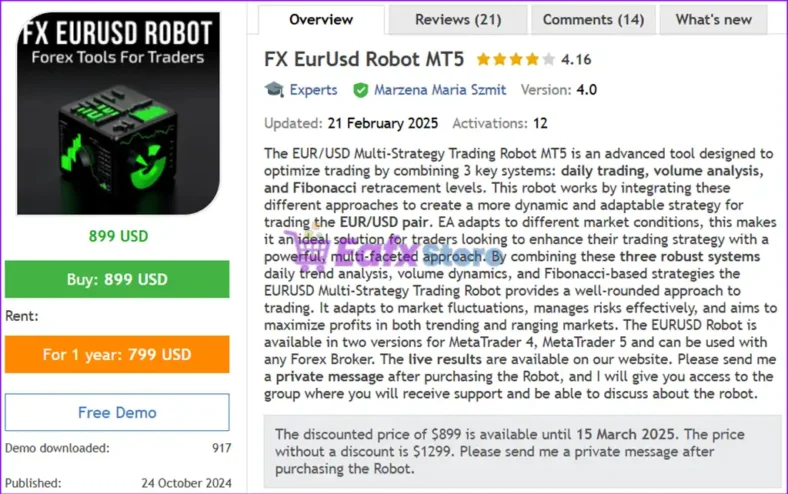 FX EURUSD Robot MT5 Overview