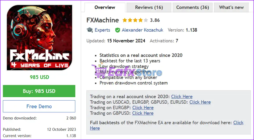 FXMachine EA v1.137 MT4 (Platform build 1441+) 2 FXMachine EA MT4 Overview