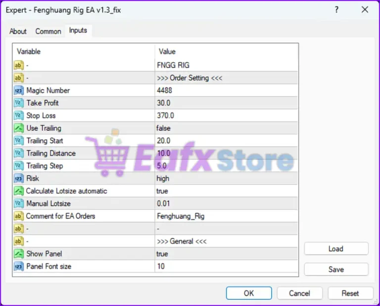 Fenghuang Rig EA MT4 Settings Panel