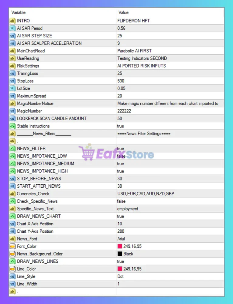 FlipDamonHFT EA Settings Panel