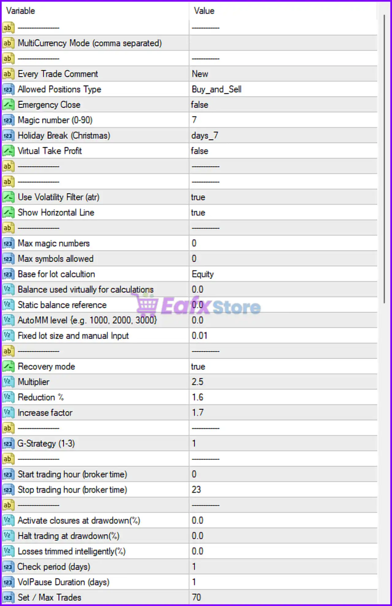 Forex Engine EA MT4 (Latest version) - Unlimited 8 Forex Engine EA MT4 Settings Panel