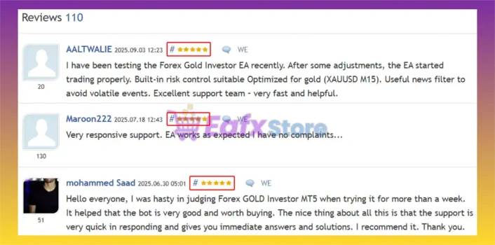 Forex GOLD Investor MT5 is rated 5 stars by users