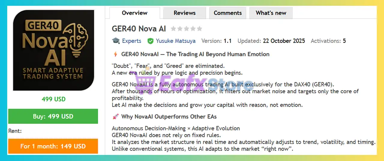 GER40 Nova AI EA MT5 (Latest version) – Group Buy 2 GER40 Nova AI EA MT5 Review