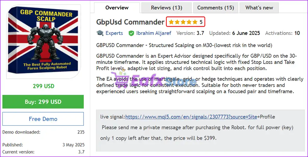 GBPUSD Commander EA MT5 (Latest version) – GroupBuy 2 GbpUsd Commander EA MT5 Overview
