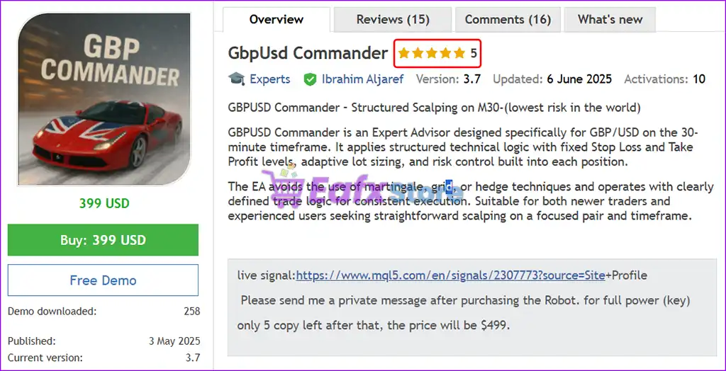 GBPUSD Commander EA MT5 (Latest version) – GroupBuy 2 GbpUsd Commander EA Review