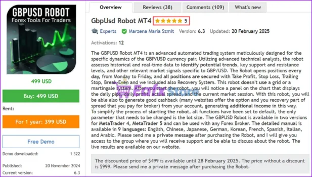 GbpUsd Robot MT4 Overview