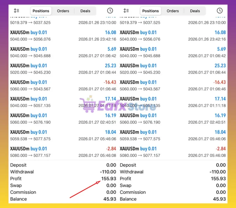 Gold 1 Minute Grid EA Trading Results