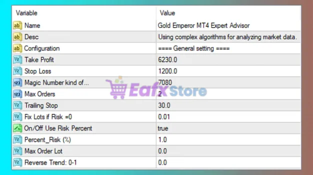 Gold Emperor EA MT4 Settings Panel