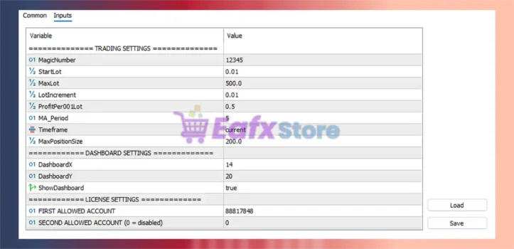 Gold Killer EA MT5 Settings Panel