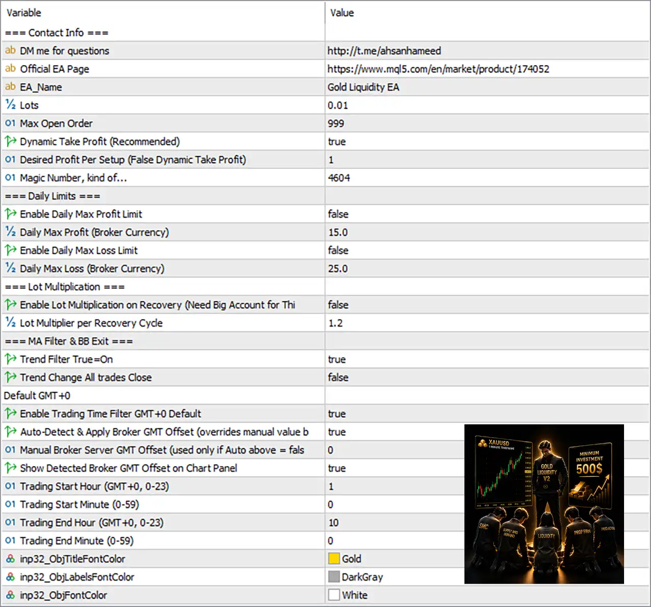 Gold Liquidity V2 EA MT5 v5.3 with SetFiles (Unlimited) 6 Gold Liquidity V2 MT5 Settings Panel