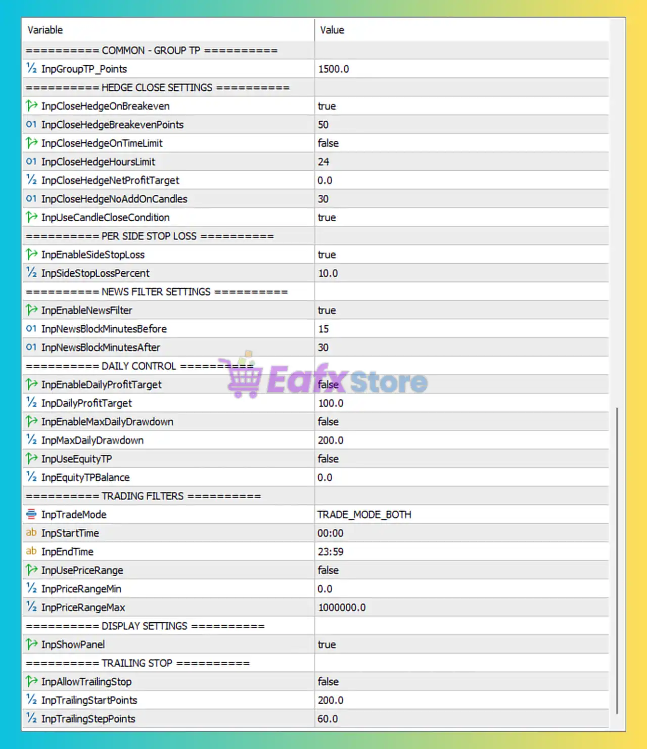 Gold Machine MT5 Settings Panel