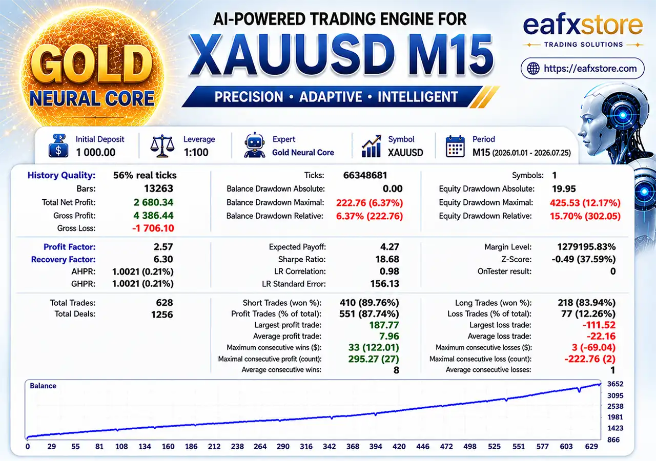 Gold Neural Core EA MT5 v1.5 + SetFiles (Unlimited) 2 Gold Neural Core EA Backtest