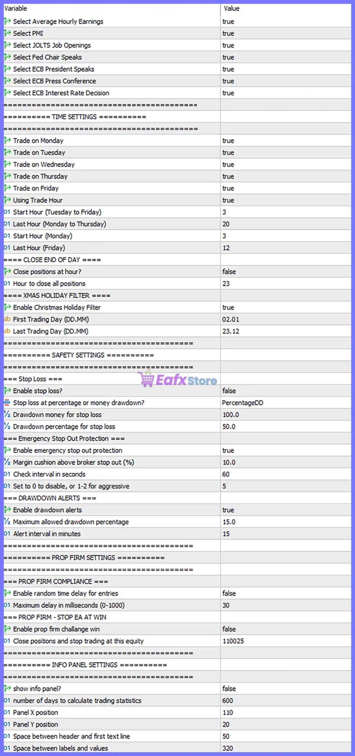 Gold Neural Core EA MT5 v1.5 + SetFiles (Unlimited) 7 Gold Neural Core EA MT5 Settings Panel