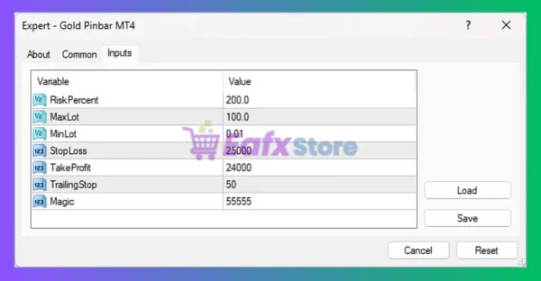 Gold Pinbar MT4 Settings Panel