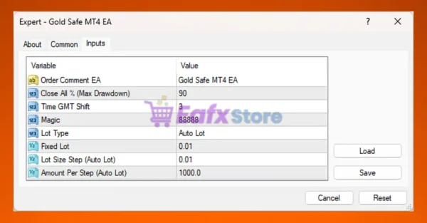 Gold Safe MT4 EA Settings Panel