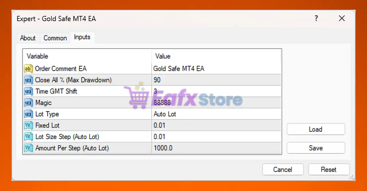 Gold Safe MT4 EA Settings Panel