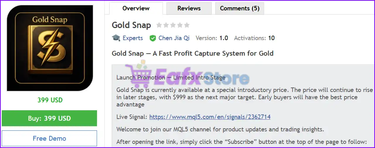 Gold Snap EA MT5 (Latest version) – GroupBuy 2 Gold Snap EA Review