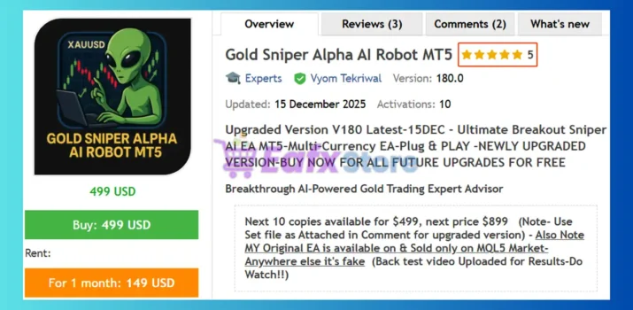 Gold Sniper Alpha AI Robot MT5 Review