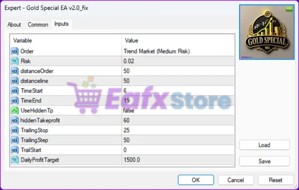 Gold Special EA MT4 Settings Panel