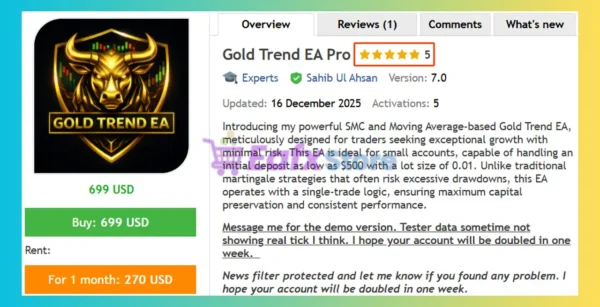 Gold Trend EA Pro MT5 Review