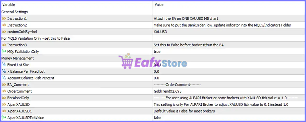 Gold Trend X EA MT5 v2.695 with SetFiles (Unlimited) 12 Gold Trend X MT5 Settings Panel