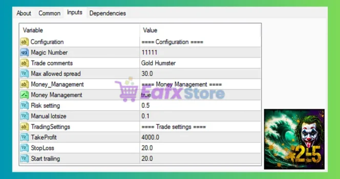 Gold x25 EA MT4 Settings Panel