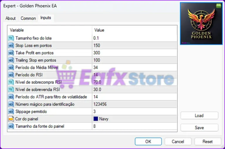 Golden Phoenix EA MT4 Settings Panel