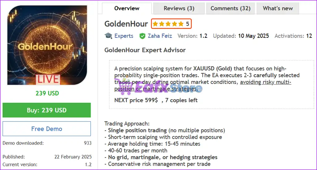 GoldenHour EA MT5 with SetFiles (Latest version) – GroupBuy 2 GoldenHour EA MT5 Overview
