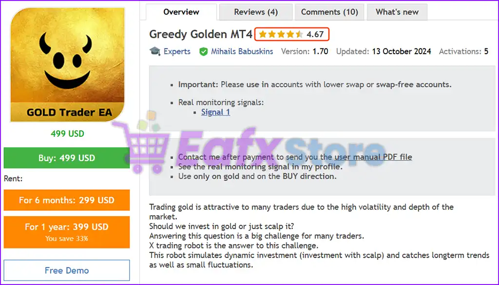 Greedy Golden EA MT4 v1.70 (Latest version) - PreOrder 2 Greedy Golden EA MT4 Overview