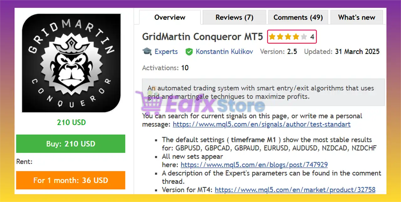 GridMartin Conqueror MT5 + Sets (Latest version) – GroupBuy 2 GridMartin Conqueror MT5 Overview