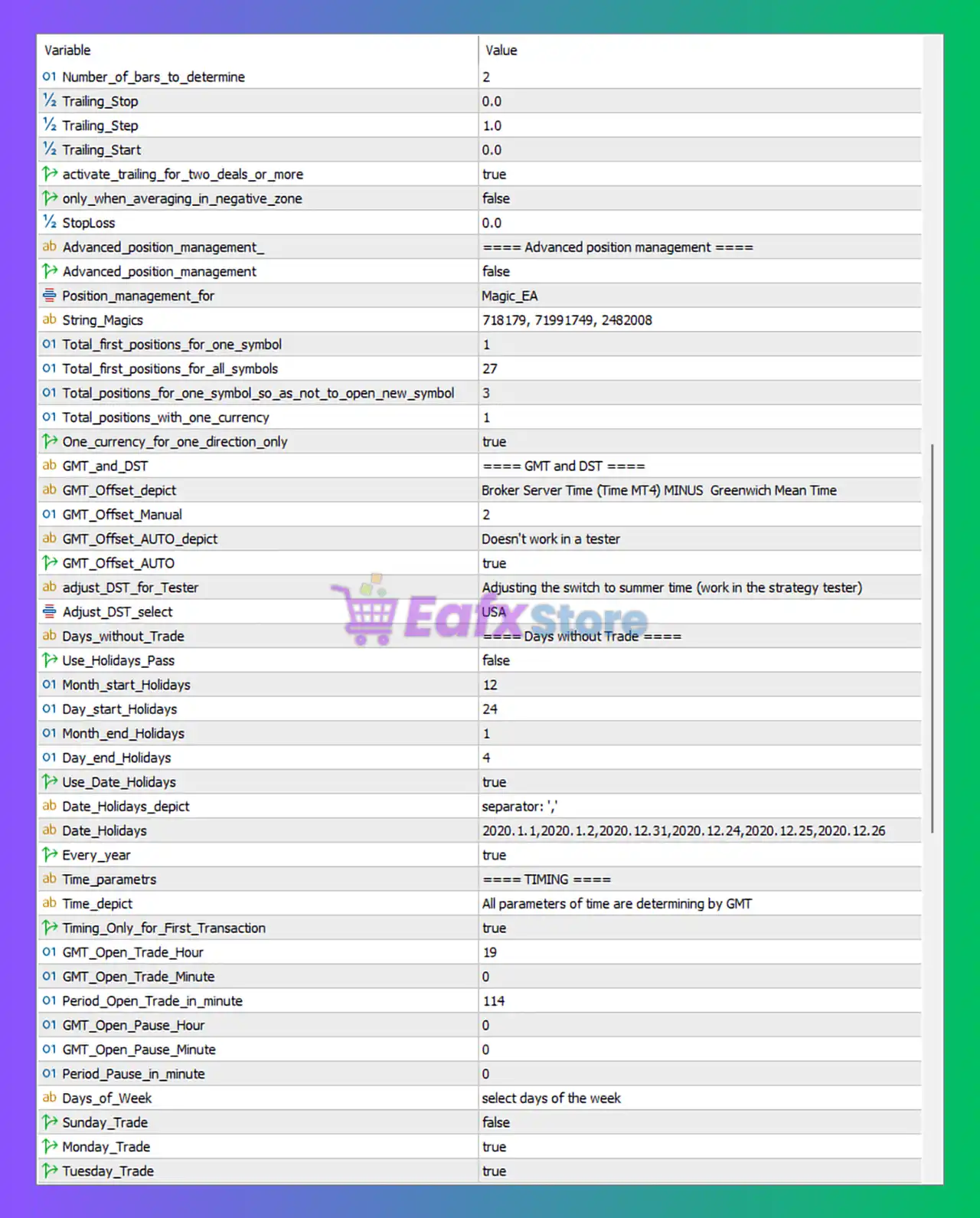 GridMartin Conqueror MT5 Settings Analysis & Full Review 4 GridMartin Conqueror MT5 Setting Panel