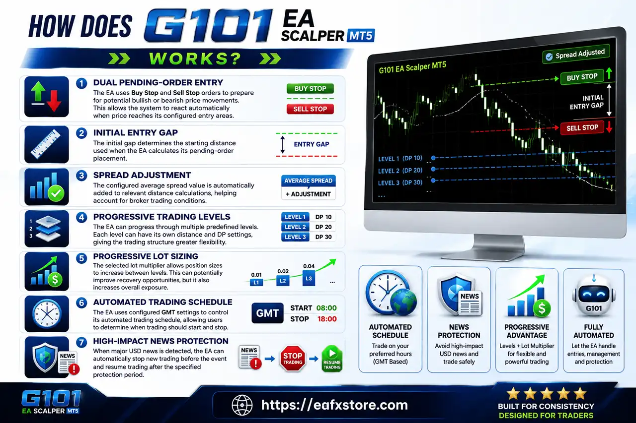 G101 EA Scalper MT5 v2.19.1 with SetFiles (Unlimited) 2 How Does G101 EA Scalper MT5 Work